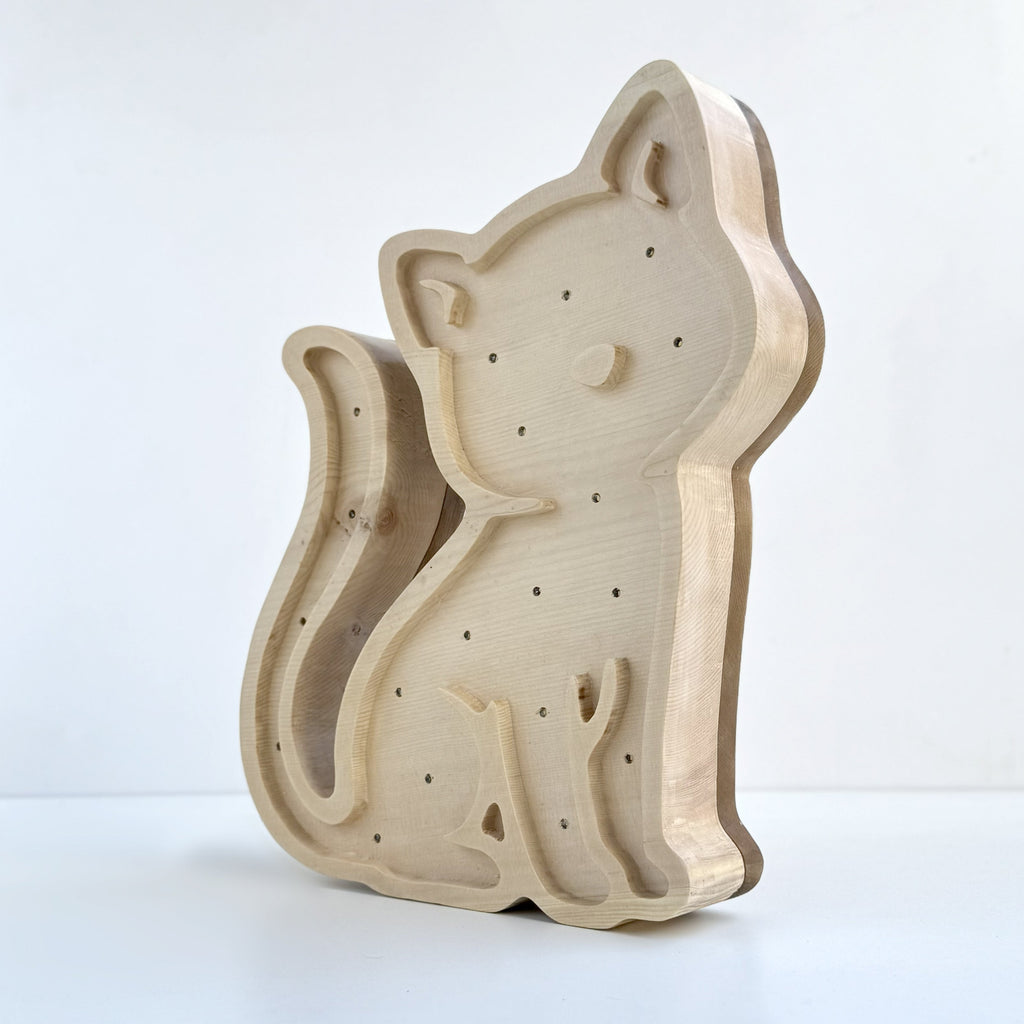 Lampada in Legno Massello di Cirmolo - Meow 01 - Fatta a Mano in Italia
