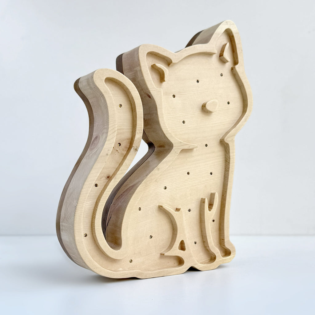 Lampada in Legno Massello di Cirmolo - Meow 01 - Fatta a Mano in Italia